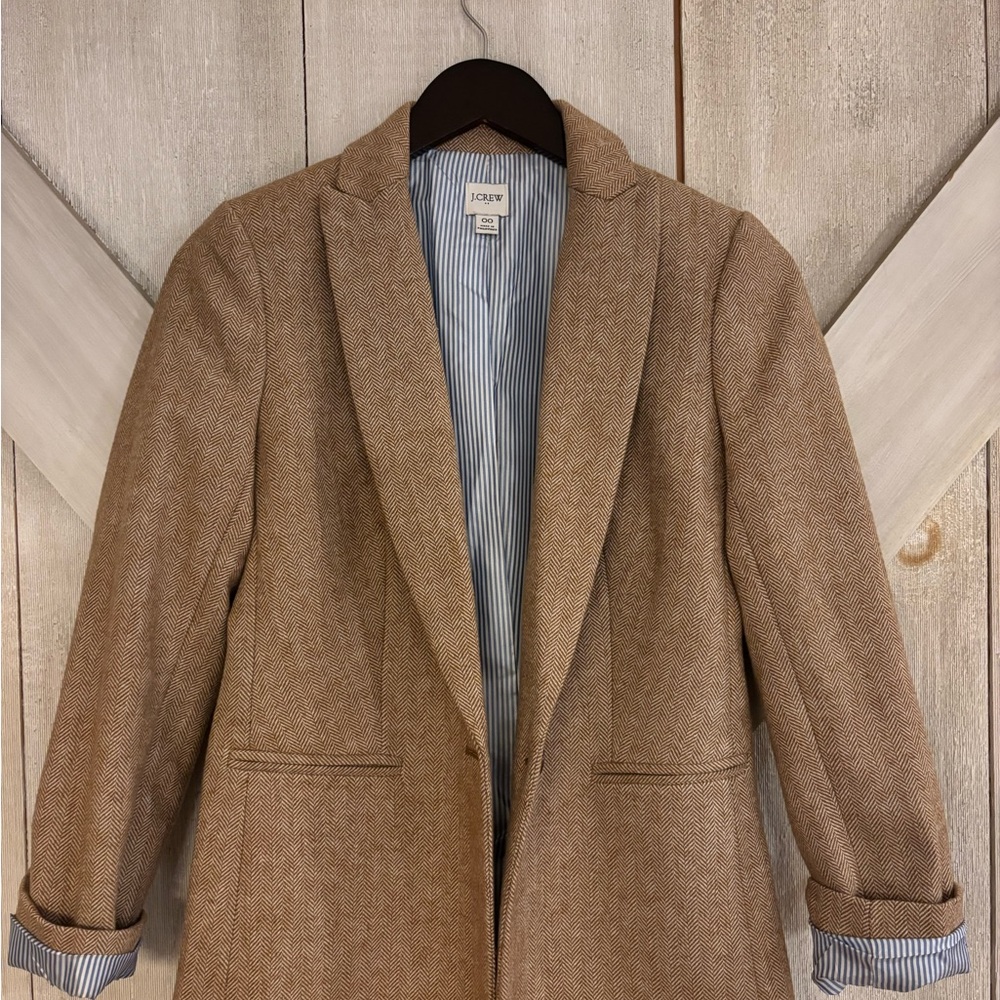 J. Crew Tan Women’s Blazer with Blue Striped Lining